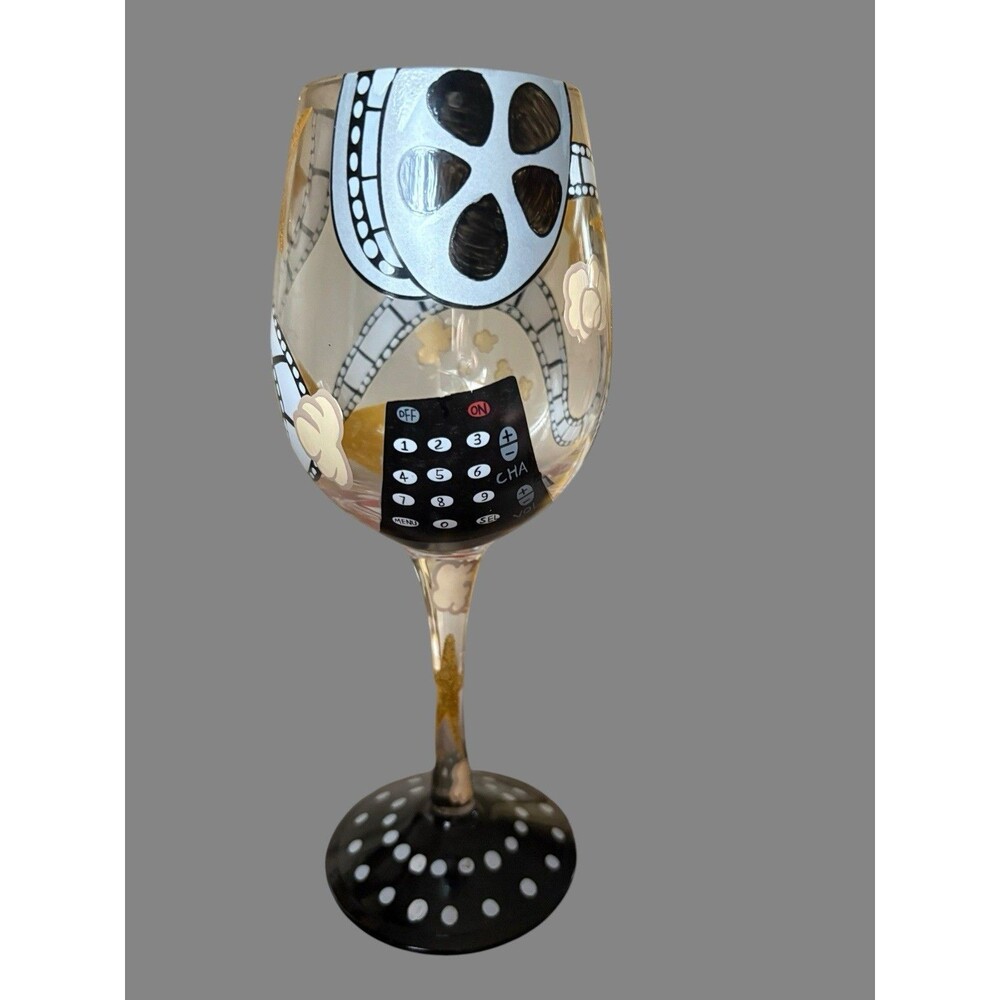 Lolita Love My Wine "Movie Night” 15 Oz Hand-Painted Stemmed Wine Glass Box